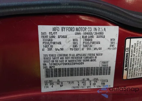 2002 Ford Explorer Xlt z USA, uszkodzony, nr VIN 1FMDU73WX2ZB94089